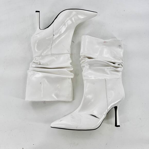 Jeffrey Campbell Guillo Boot 9.5 White Patent Leather Slouchy Mid Calf Heel - Picture 2 of 10